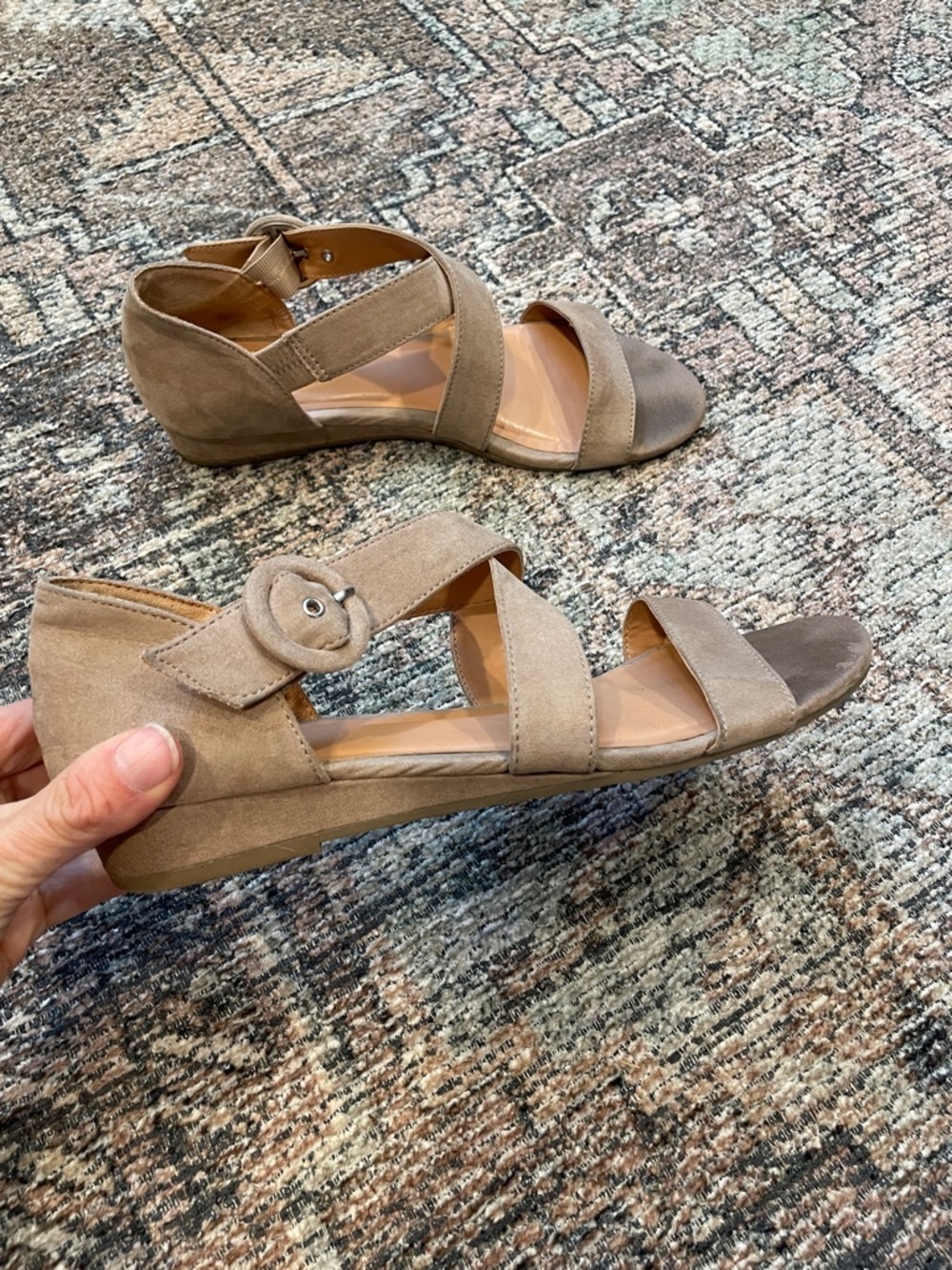 A New Day Blush Pink Faux Suede Low Block Heel Sandals Size 7.5